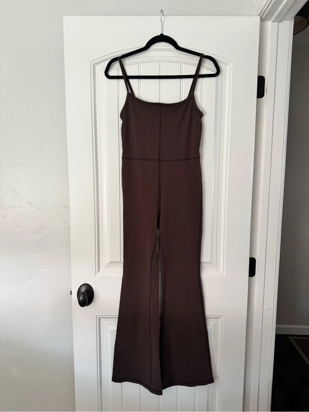 Aritzia Chocolate Brown Spaghetti-Strap Flared Jumpsuit